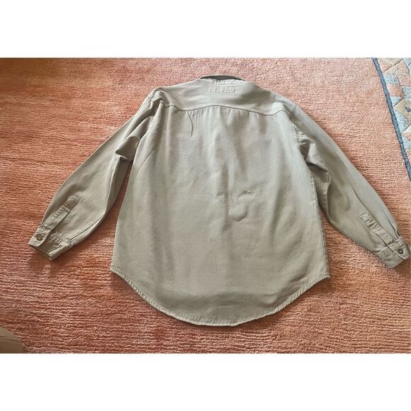 Vintage URGENT GEAR Shirt Men's Button Up TanDenim Logo Embroiled Long Sleeve M - Picture 7 of 7